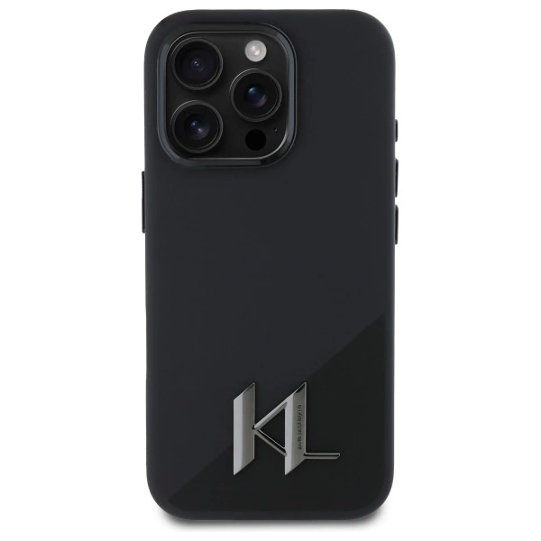 Karl Lagerfeld Silicone Shadow Metal Initial MagSafe iPhone 16 Pro Case - Blackeng