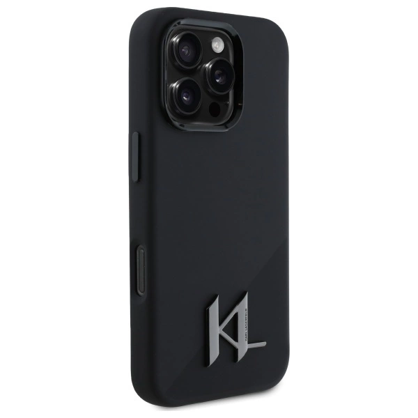 Karl Lagerfeld Silicone Shadow Metal Initial MagSafe iPhone 16 Pro Case - Blackeng