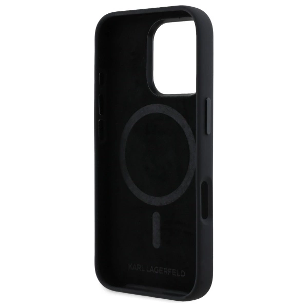 Karl Lagerfeld Silicone Shadow Metal Initial MagSafe iPhone 16 Pro Case - Blackeng