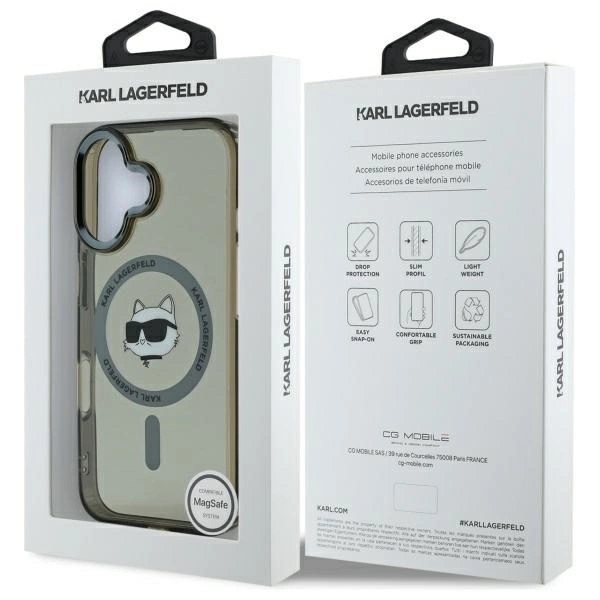 Karl Lagerfeld IML Metal Choupette Head MagSafe iPhone 16 Plus Case - Blackeng