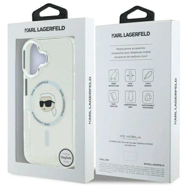 Karl Lagerfeld IML Metal Karl Head MagSafe Case for iPhone 16 Plus - Whiteeng
