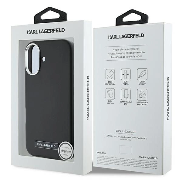 Karl Lagerfeld FW Metal Plate MagSafe iPhone 16 Plus Case - Blackeng