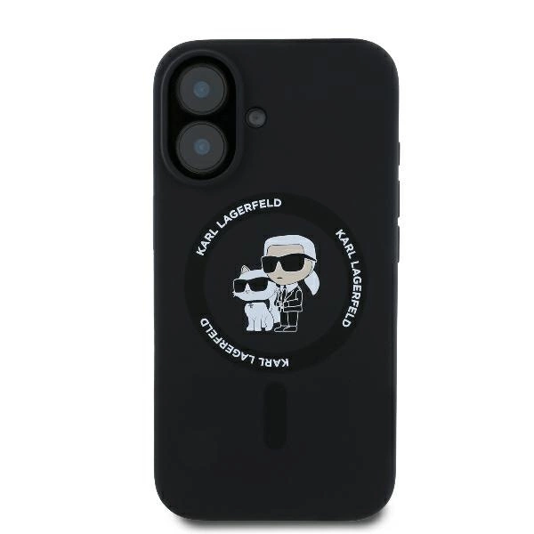 Karl Lagerfeld Silicone Karl&Choupette Heads Ring MagSafe Case for iPhone 16 Plus - Blackeng