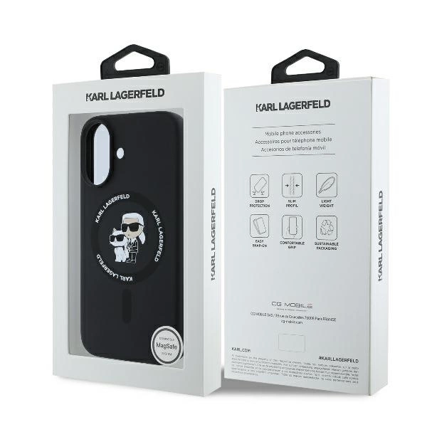 Karl Lagerfeld Silicone Karl&Choupette Heads Ring MagSafe Case for iPhone 16 Plus - Blackeng