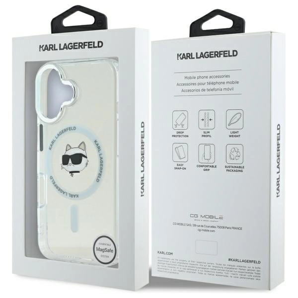 Karl Lagerfeld IML Metal Choupette Head MagSafe iPhone 16 Case - Whiteeng