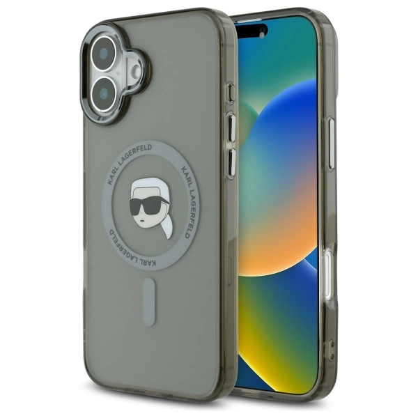 Karl Lagerfeld IML Metal Karl Head MagSafe iPhone 16 Case - Blackeng