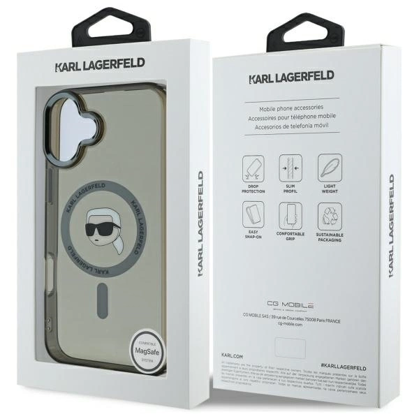 Karl Lagerfeld IML Metal Karl Head MagSafe iPhone 16 Case - Blackeng