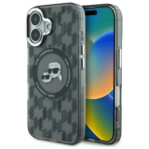Karl Lagerfeld IML Monogram Karl & Choupette Head MagSafe iPhone 16 Case - Blackeng