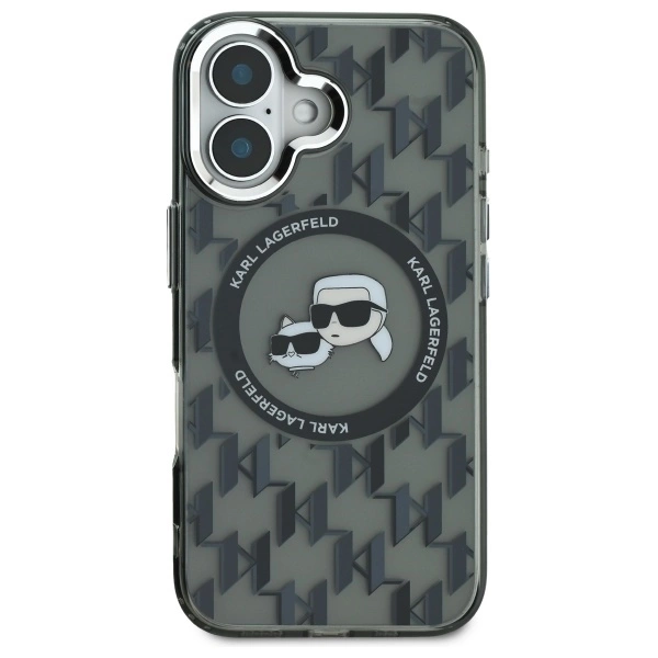Karl Lagerfeld IML Monogram Karl & Choupette Head MagSafe iPhone 16 Case - Blackeng