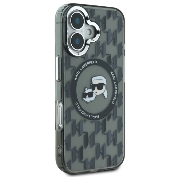 Karl Lagerfeld IML Monogram Karl & Choupette Head MagSafe iPhone 16 Case - Blackeng