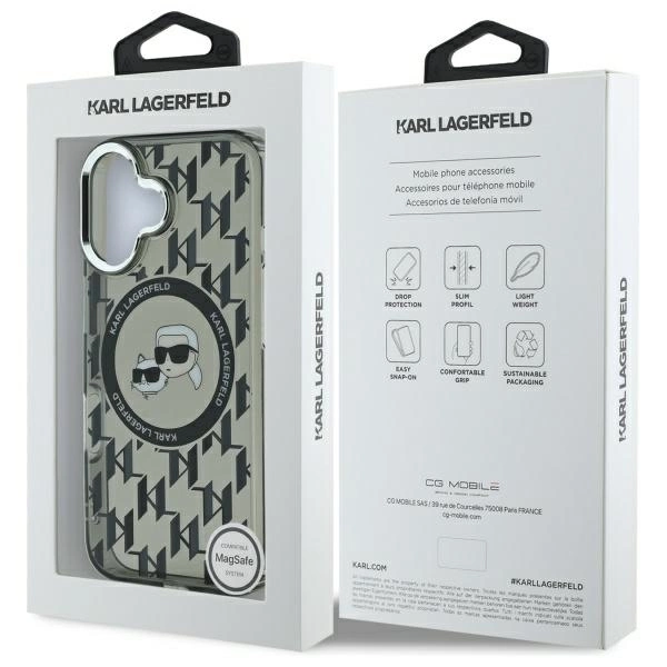 Karl Lagerfeld IML Monogram Karl & Choupette Head MagSafe iPhone 16 Case - Blackeng