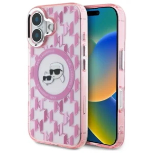 Karl Lagerfeld IML Monogram Karl & Choupette Head MagSafe iPhone 16 Case - Pinkeng