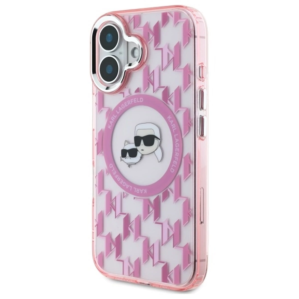 Karl Lagerfeld IML Monogram Karl & Choupette Head MagSafe iPhone 16 Case - Pinkeng