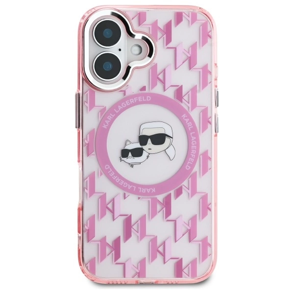 Karl Lagerfeld IML Monogram Karl & Choupette Head MagSafe iPhone 16 Case - Pinkeng