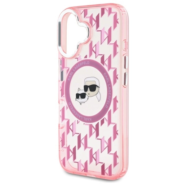 Karl Lagerfeld IML Monogram Karl & Choupette Head MagSafe iPhone 16 Case - Pinkeng
