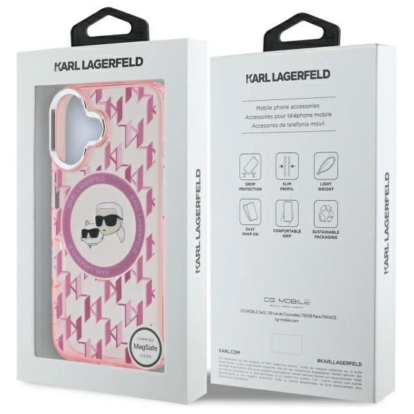 Karl Lagerfeld IML Monogram Karl & Choupette Head MagSafe iPhone 16 Case - Pinkeng