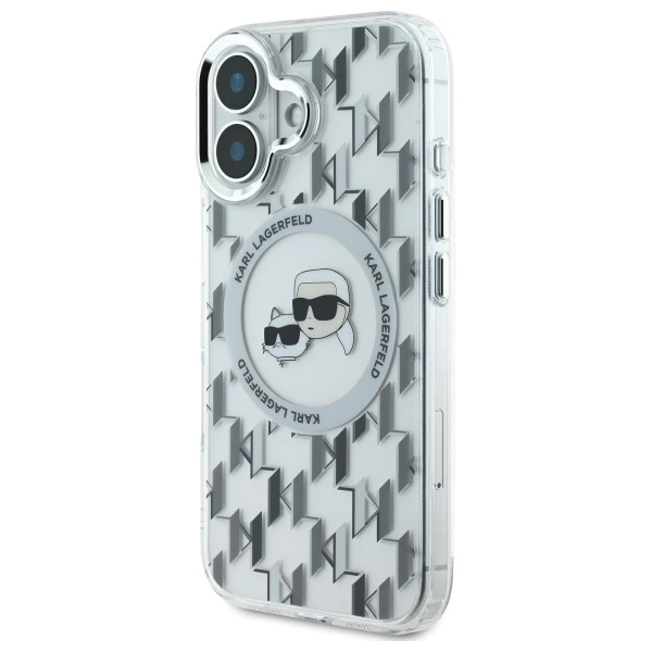 Karl Lagerfeld IML Monogram Karl & Choupette Head MagSafe iPhone 16 Case - Cleareng
