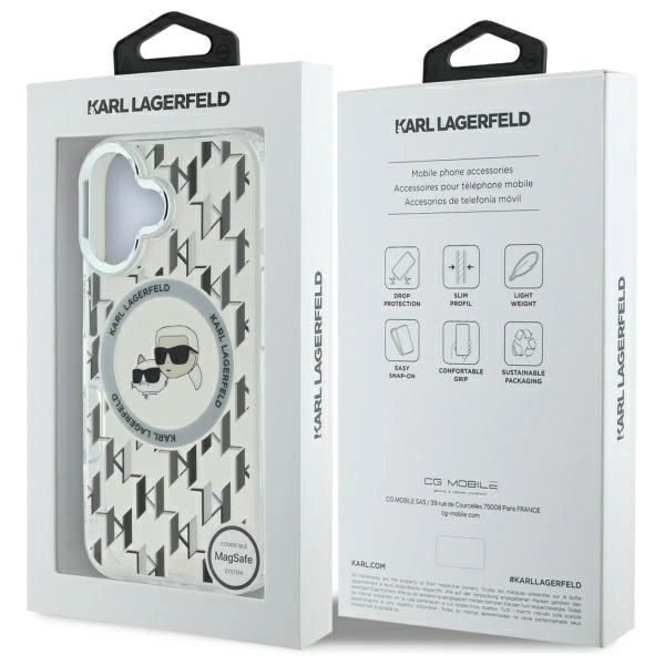 Karl Lagerfeld IML Monogram Karl & Choupette Head MagSafe iPhone 16 Case - Cleareng