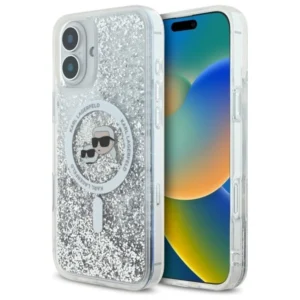 Karl Lagerfeld Liquid Glitter Karl&Choupette Head Magsafe iPhone 16 Case - Cleareng