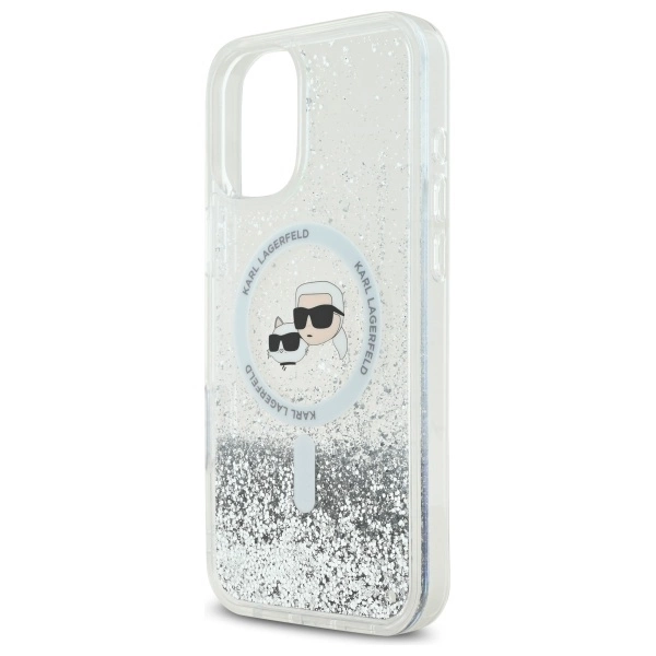 Karl Lagerfeld Liquid Glitter Karl&Choupette Head Magsafe iPhone 16 Case - Cleareng