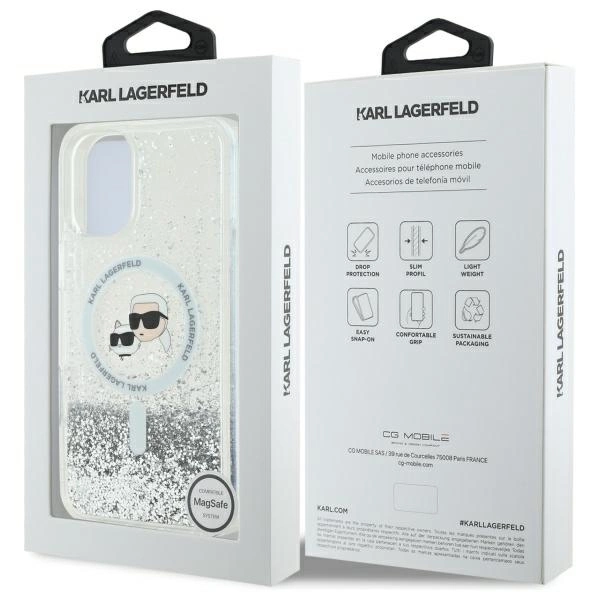 Karl Lagerfeld Liquid Glitter Karl&Choupette Head Magsafe iPhone 16 Case - Cleareng