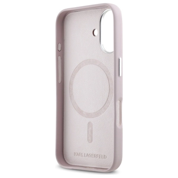 Karl Lagerfeld FW Metal Plate MagSafe iPhone 16 Case - Pinkeng