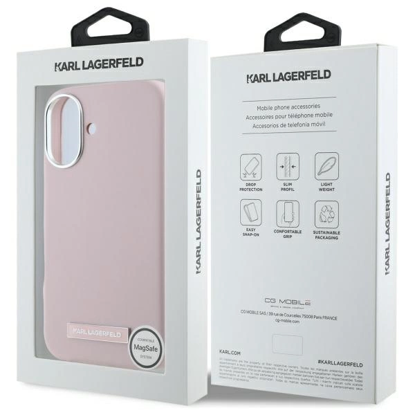 Karl Lagerfeld FW Metal Plate MagSafe iPhone 16 Case - Pinkeng