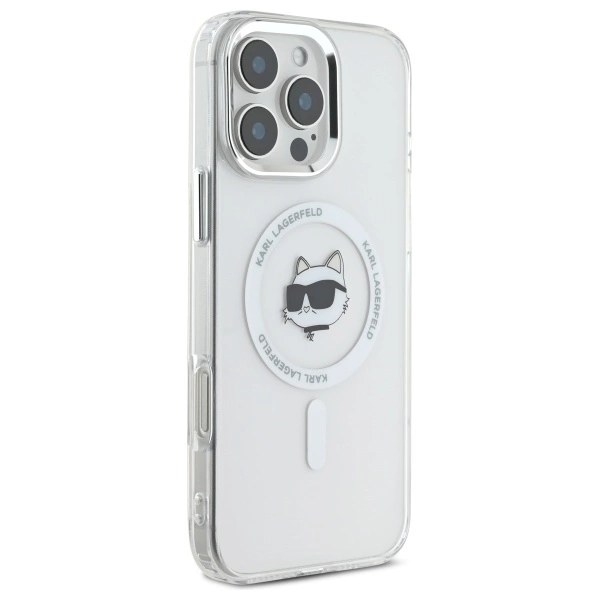 Karl Lagerfeld IML Metal Choupette Head MagSafe Case for iPhone 16 Pro Max - Whiteeng
