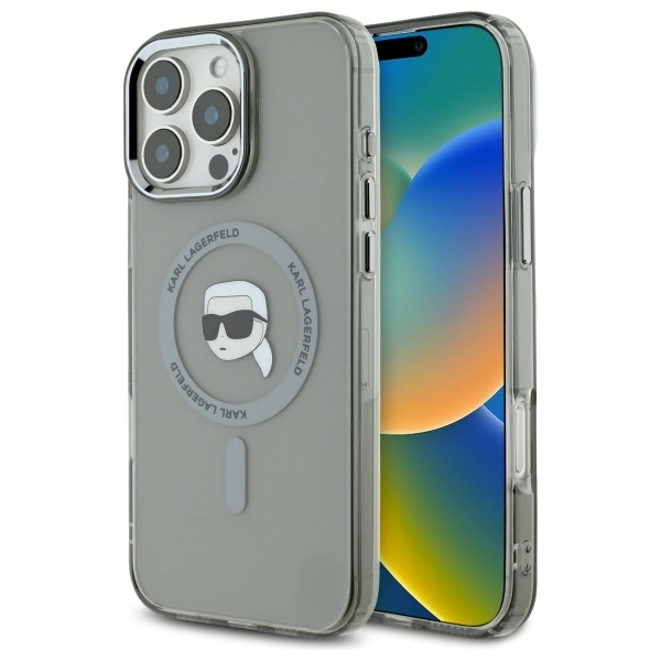 Karl Lagerfeld IML Metal Karl Head MagSafe Case for iPhone 16 Pro Max - Blackeng