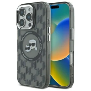Karl Lagerfeld IML Monogram Karl & Choupette Head MagSafe Case for iPhone 16 Pro Max - Blackeng