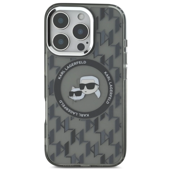 Karl Lagerfeld IML Monogram Karl & Choupette Head MagSafe Case for iPhone 16 Pro Max - Blackeng