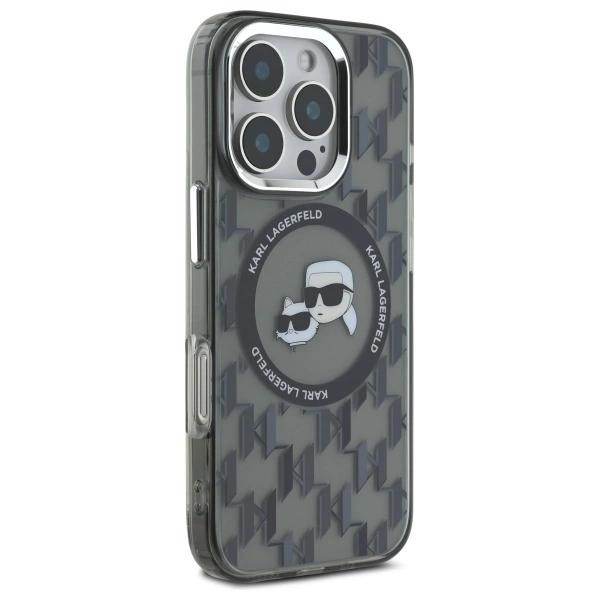 Karl Lagerfeld IML Monogram Karl & Choupette Head MagSafe Case for iPhone 16 Pro Max - Blackeng