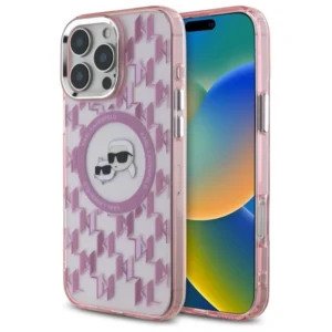 Karl Lagerfeld IML Monogram Karl & Choupette Head MagSafe Case for iPhone 16 Pro Max - Pinkeng