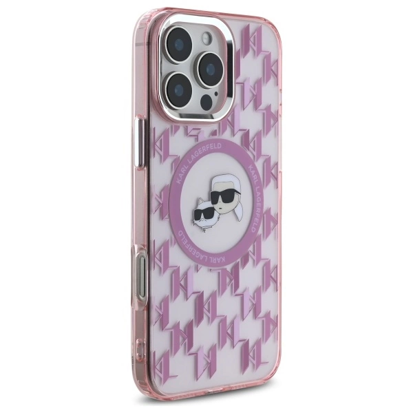 Karl Lagerfeld IML Monogram Karl & Choupette Head MagSafe Case for iPhone 16 Pro Max - Pinkeng