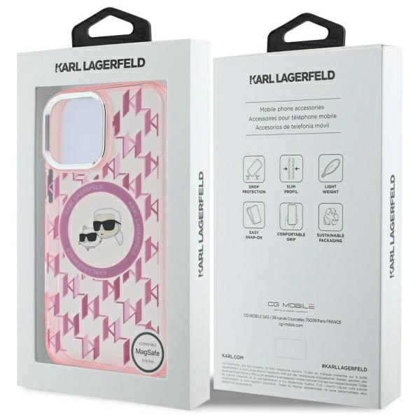 Karl Lagerfeld IML Monogram Karl & Choupette Head MagSafe Case for iPhone 16 Pro Max - Pinkeng