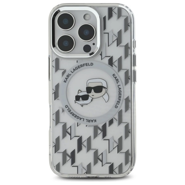 Karl Lagerfeld IML Monogram Karl & Choupette Head MagSafe Case for iPhone 16 Pro Max - Cleareng