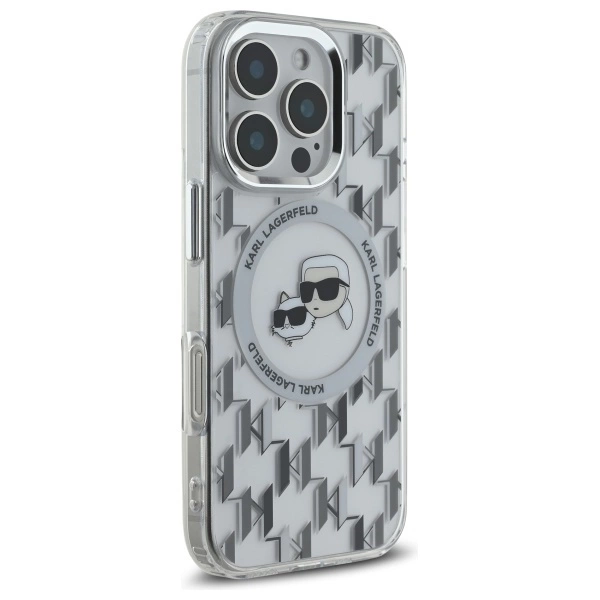 Karl Lagerfeld IML Monogram Karl & Choupette Head MagSafe Case for iPhone 16 Pro Max - Cleareng