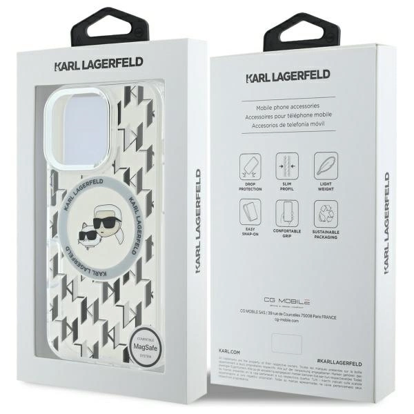 Karl Lagerfeld IML Monogram Karl & Choupette Head MagSafe Case for iPhone 16 Pro Max - Cleareng