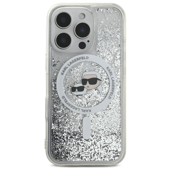 Karl Lagerfeld Liquid Glitter Karl & Choupette Head Magsafe Case for iPhone 16 Pro Max - Cleareng