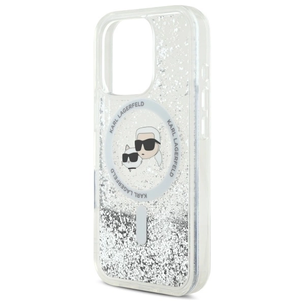 Karl Lagerfeld Liquid Glitter Karl & Choupette Head Magsafe Case for iPhone 16 Pro Max - Cleareng