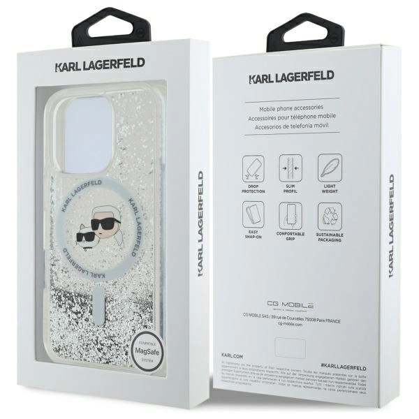 Karl Lagerfeld Liquid Glitter Karl & Choupette Head Magsafe Case for iPhone 16 Pro Max - Cleareng