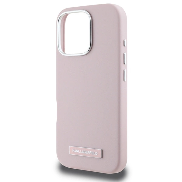 Karl Lagerfeld FW Metal Plate MagSafe iPhone 16 Pro Max Case - Pinkeng