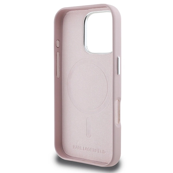 Karl Lagerfeld FW Metal Plate MagSafe iPhone 16 Pro Max Case - Pinkeng