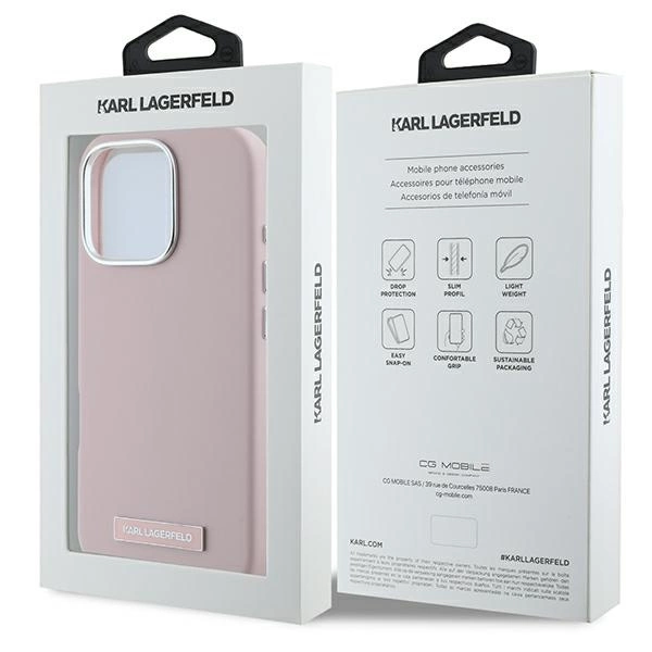 Karl Lagerfeld FW Metal Plate MagSafe iPhone 16 Pro Max Case - Pinkeng