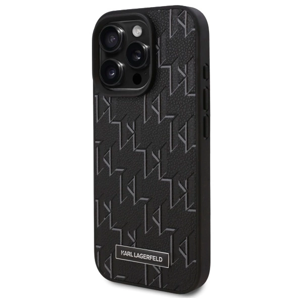 Karl Lagerfeld Leather Monogram Metal Logo MagSafe Case for iPhone 16 Pro Max - Blackeng