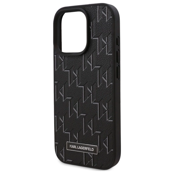 Karl Lagerfeld Leather Monogram Metal Logo MagSafe Case for iPhone 16 Pro Max - Blackeng
