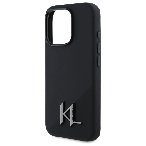 Karl Lagerfeld Silicone Shadow Metal Initial MagSafe Case for iPhone 16 Pro Max - Blackeng
