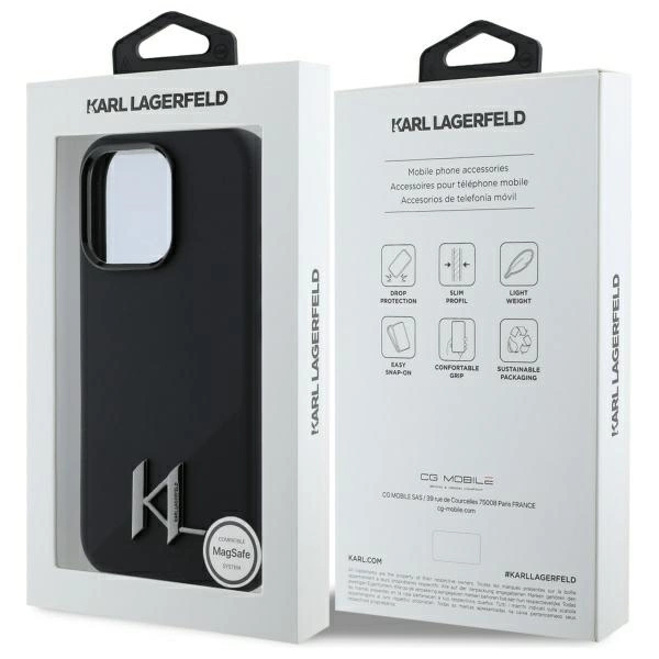 Karl Lagerfeld Silicone Shadow Metal Initial MagSafe Case for iPhone 16 Pro Max - Blackeng