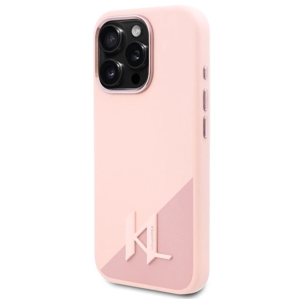 Karl Lagerfeld Silicone Shadow Metal Initial MagSafe Case for iPhone 16 Pro Max - Pinkeng