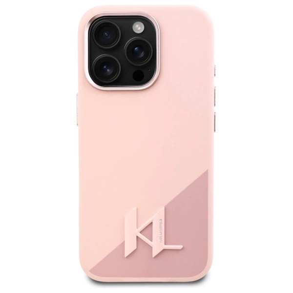 Karl Lagerfeld Silicone Shadow Metal Initial MagSafe Case for iPhone 16 Pro Max - Pinkeng